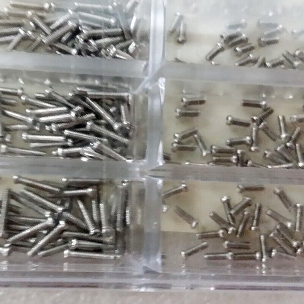 600pcs 1.2mm Assorted Stainless Steel Eyeglass Jewelry Watch Screws Kit 1.6-6mm