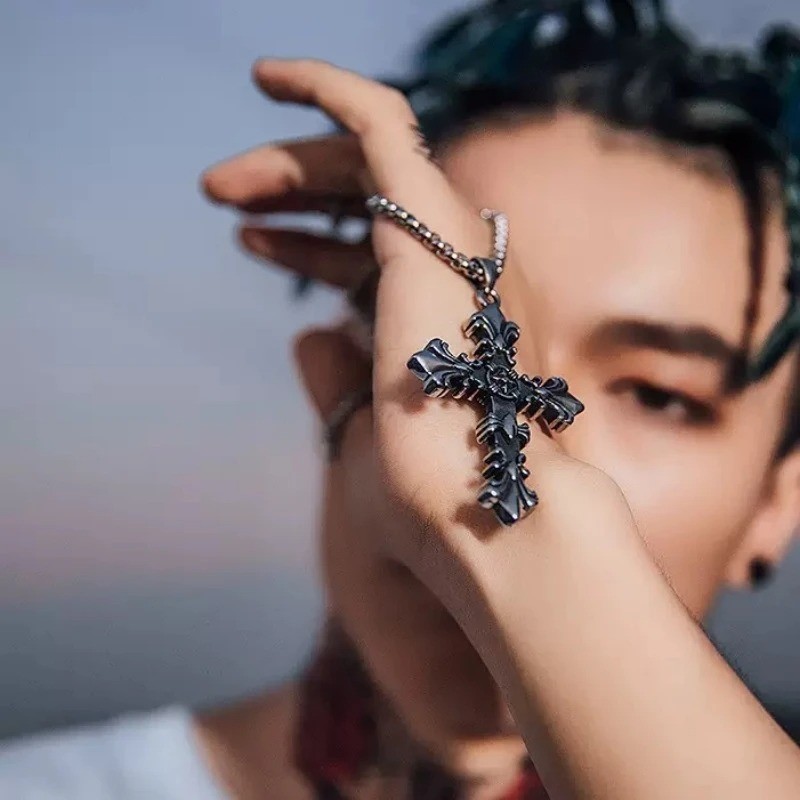 Mens Stainless Steel Cross Necklace Bracelet Set Vintage Silver Jewelry