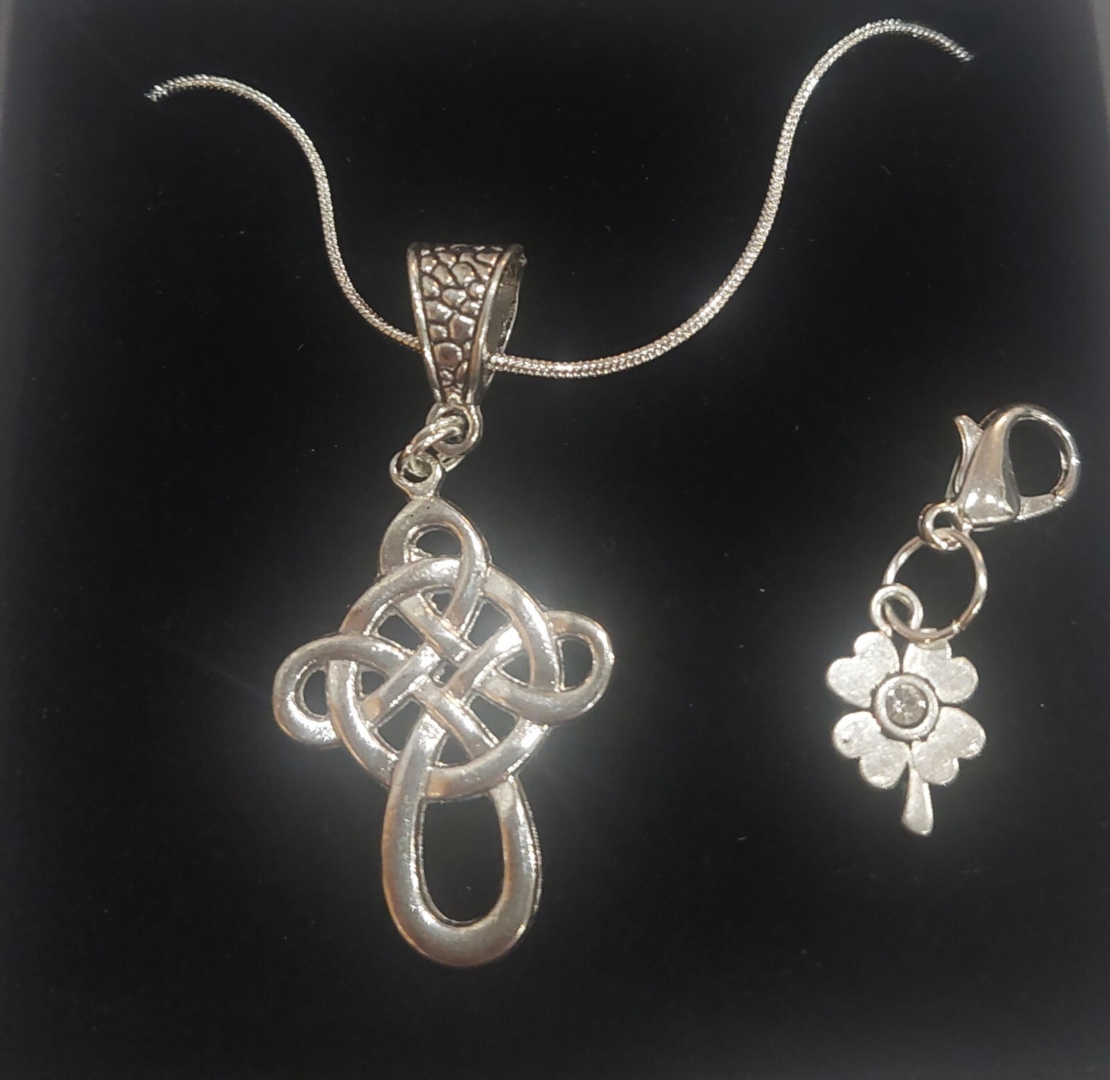 Sterling Silver 22 Inch Chain with Celtic Cross Pendant and Shamrock Purse Clip