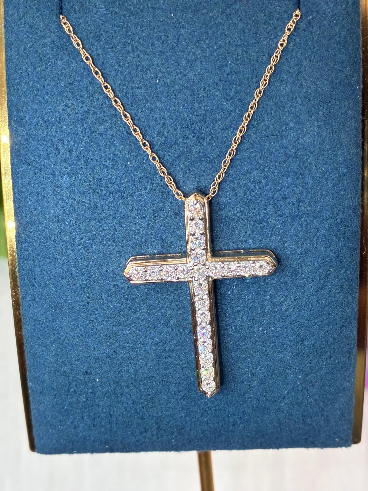 14K GOLD PLATING 925 SILVER 1.00 CT LAB GROWN DIAMOND CROSS PENDANT -18″LGP6941