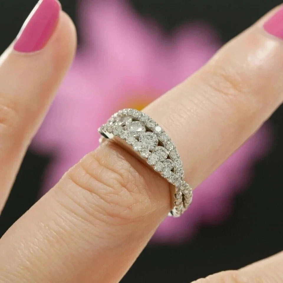 2.00CTW Round Cut Natural Diamond Solid 14K White Gold Eternity Band Ring.