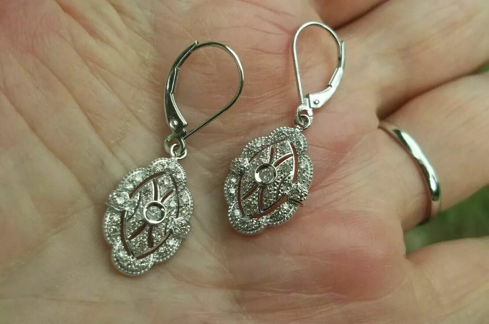 Art Deco 2Ct Round Cut Simulated Diamond Dangle Earrings 14k White Gold Plated