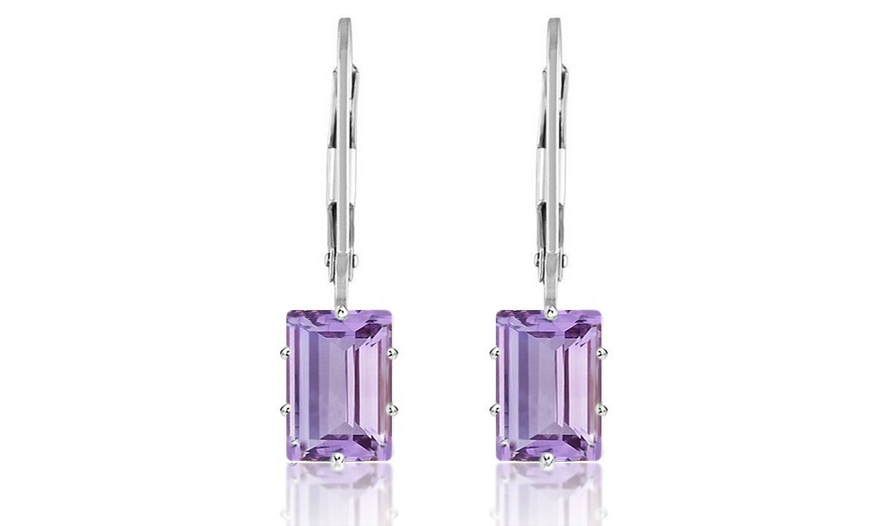 925 Sterling Silver 2.00ct Emerald Cut Ameth Leverback Earrings For Women