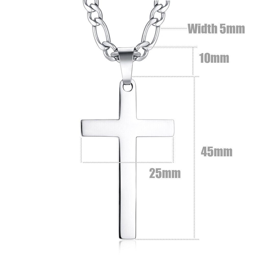 Men’s Cross Pendant Necklace Silver Chain Stainless Steel Figaro Necklace 21″