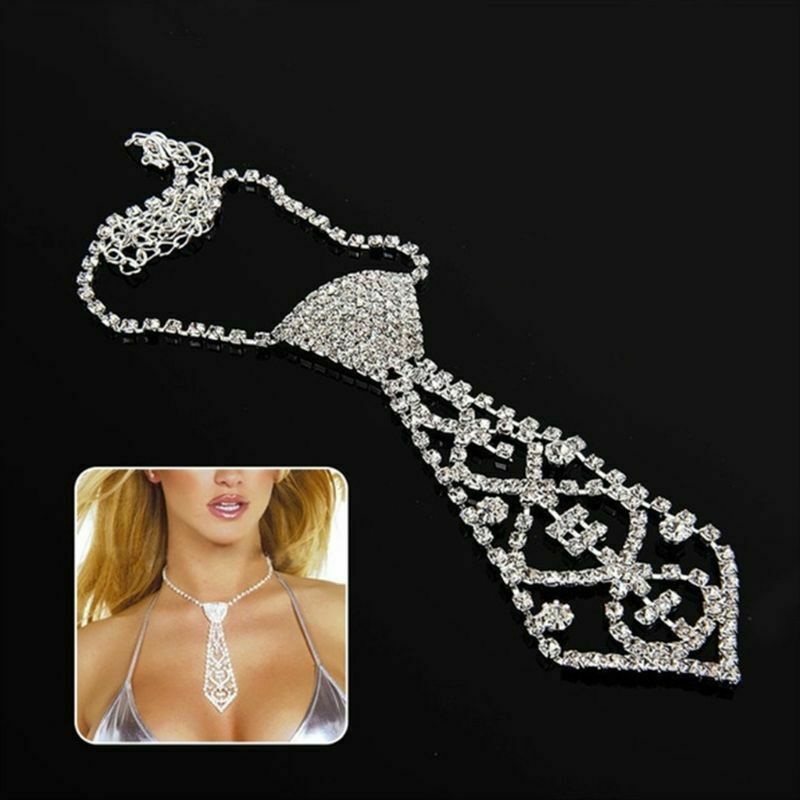 Women Sexy Rhinestone Crystal Bling Necktie Bow Tie Choker Necklace Adjustable