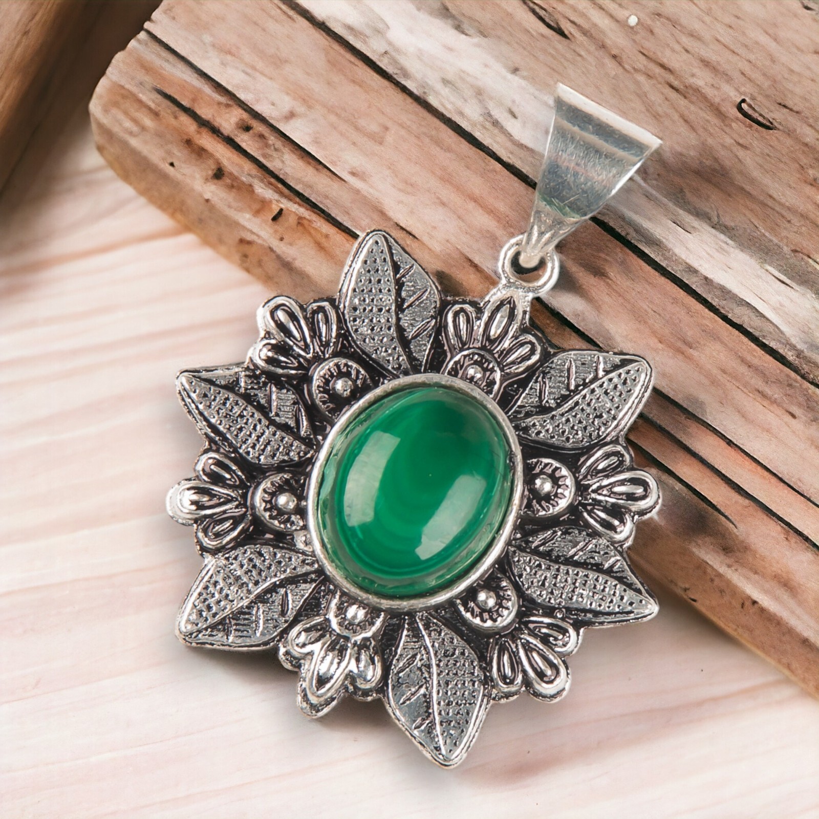Malachite Gemstone Sterling Silver Jewelry Handmade Unique Jewelry 1.45″ For Her