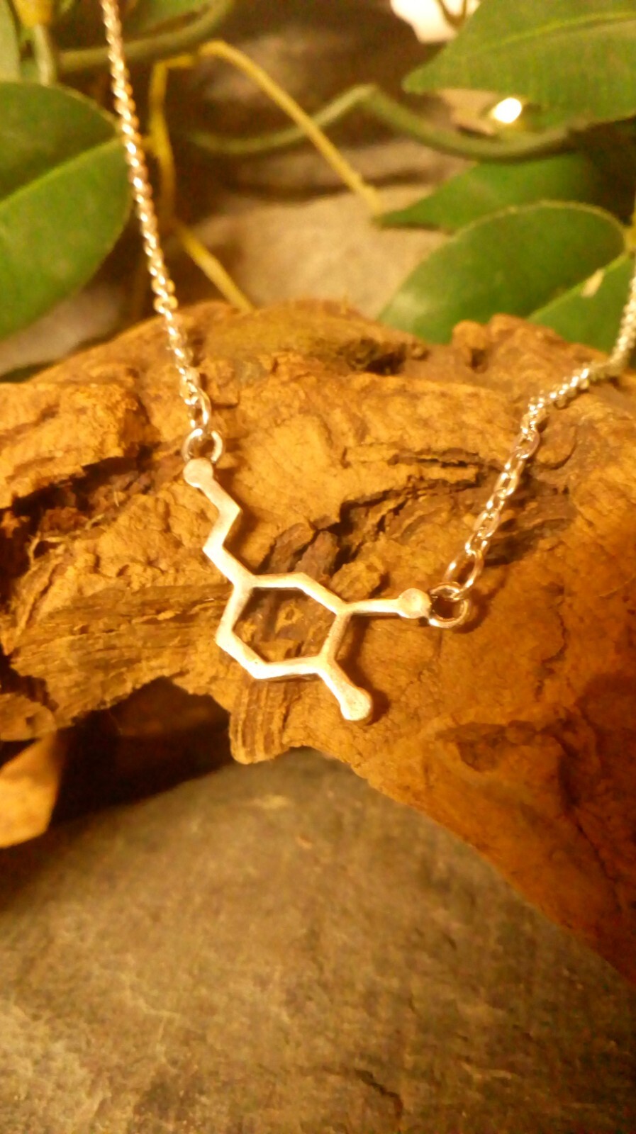 DOPAMINE SEROTONIN Molecule DNA genetic structure pendant necklace BRASS India