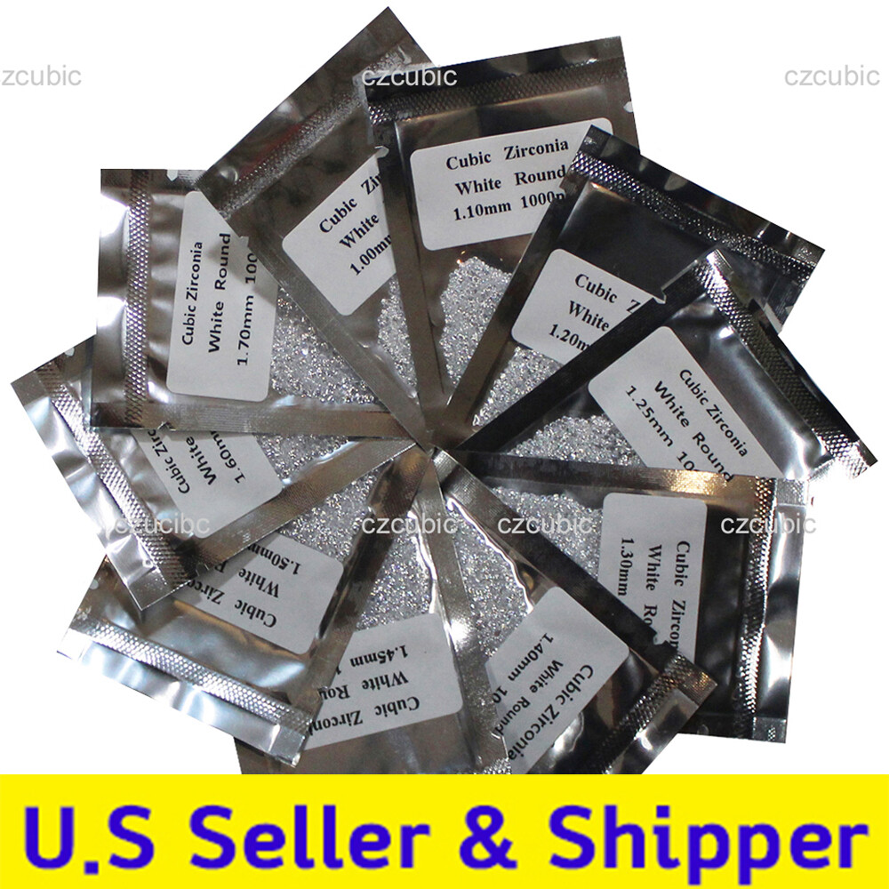 CUBIC ZIRCONIA LOOSSE STONE EACH PACK 1,000 PCS CZ 5A QUALITY 0.8 – 3.0 MM U.S