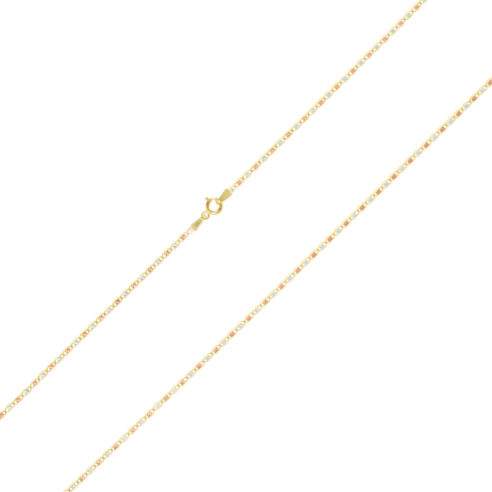 10K Solid Tri Yellow Rose White Gold Thin 1.5mm Valentino Chain Necklace 16″-24″