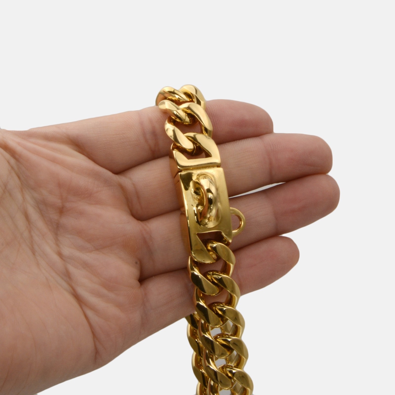 Upgraded Gold Stainless Steel Cuban Link Dog Chain Collar Necklace Luxury 10-26″