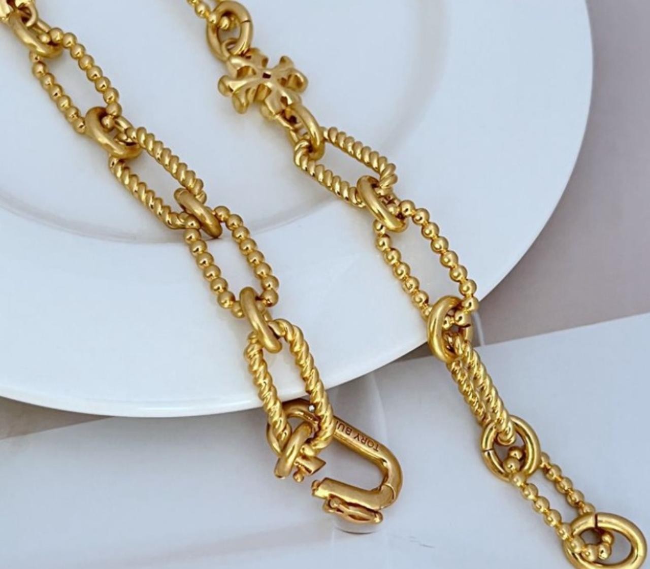 New Tory Roxanne Gold Choker Necklace with Jewelry Pouch Size:40cm