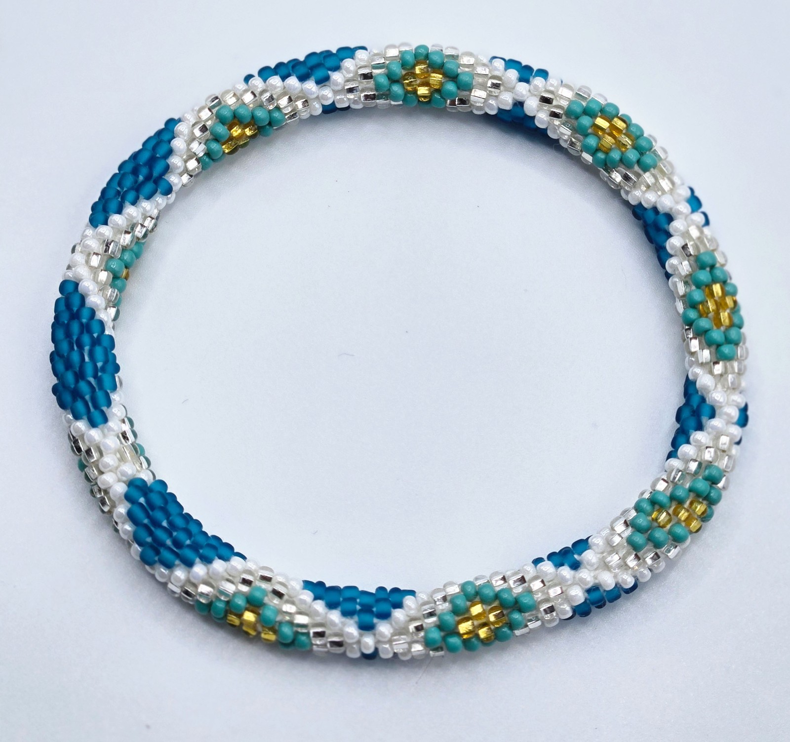 Set of 2 Handmade Glass Seed Bead Beaded Multi-Color Stackable Crochet Bracelets