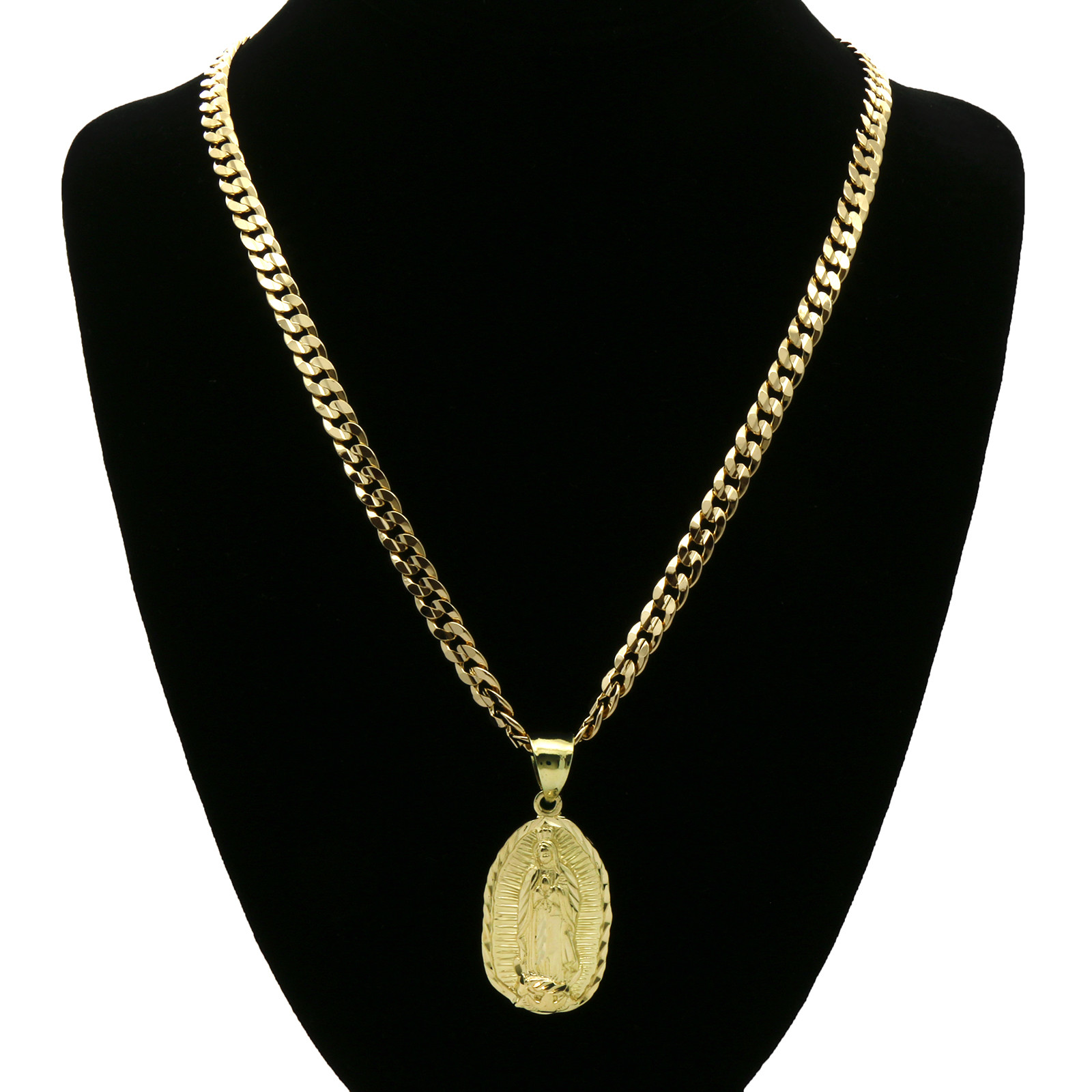 Mens 18k Gold Plated Guadalupe Hip-Hop Pendant 6mm Cuban Chain Necklace