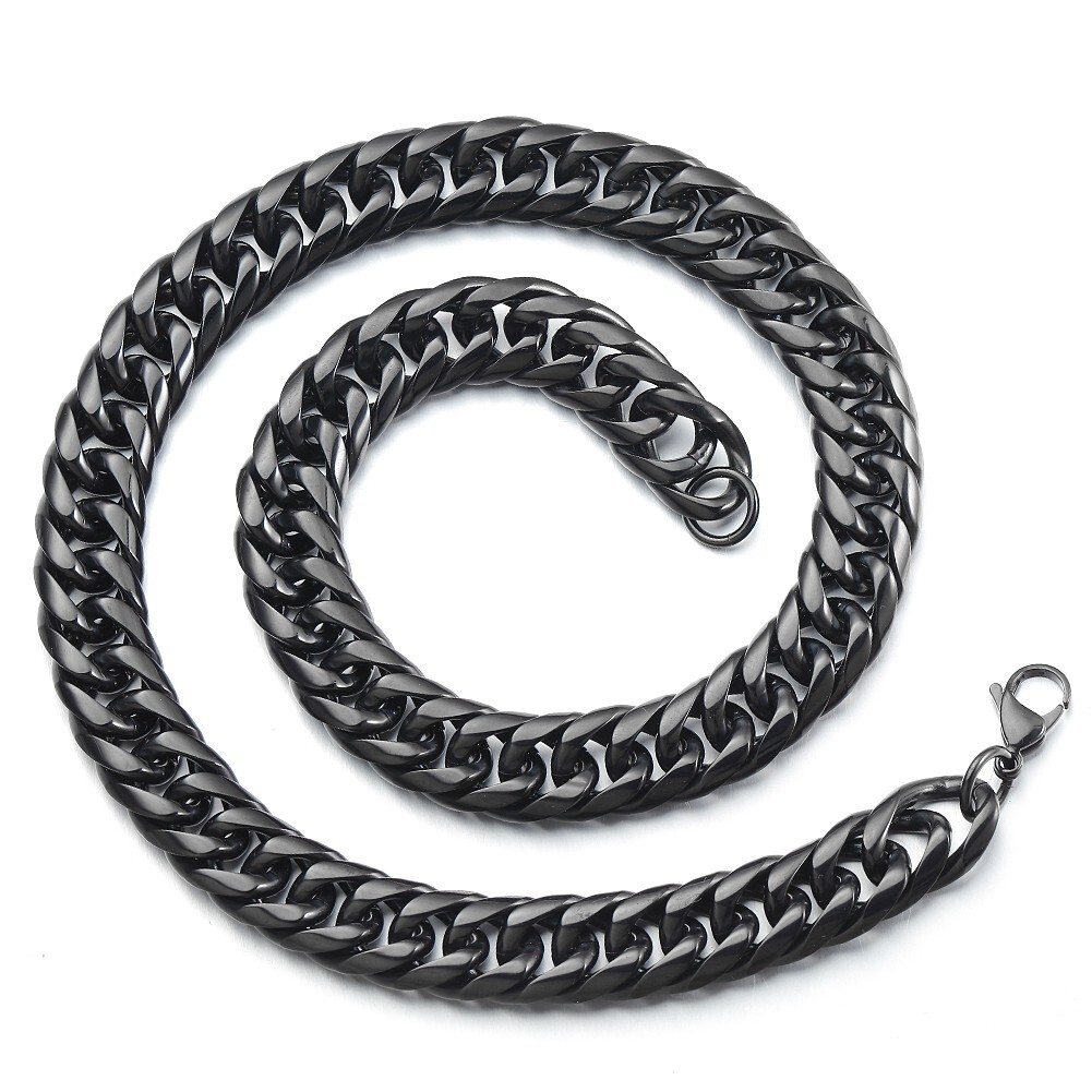 11mm/13mm Black Stainless Steel Cuban Link Chain Necklace 16inch-40inch for Men