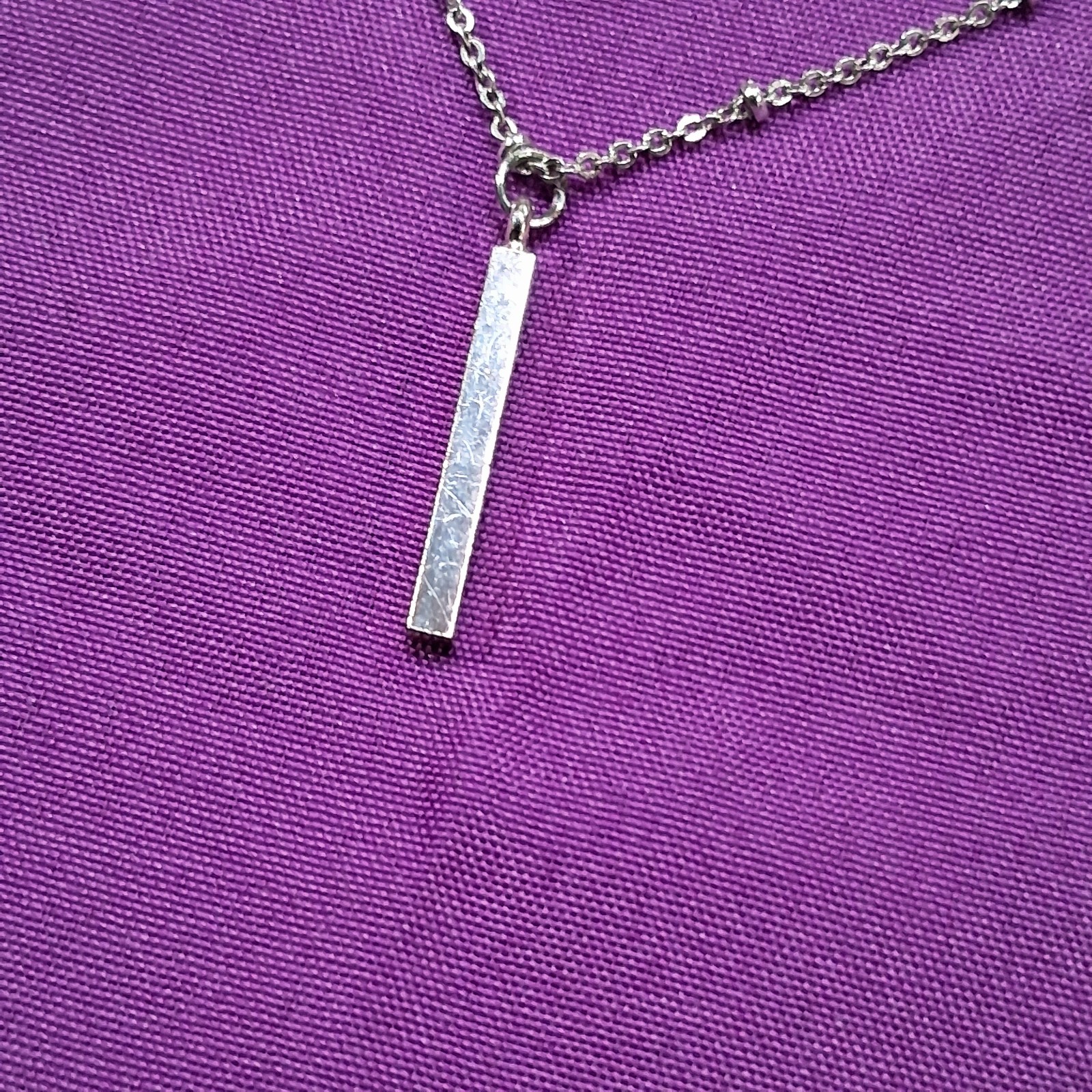 Vintage Polished Stainless Steel Bar & Marquis Glass Rhinestone Charm Necklace