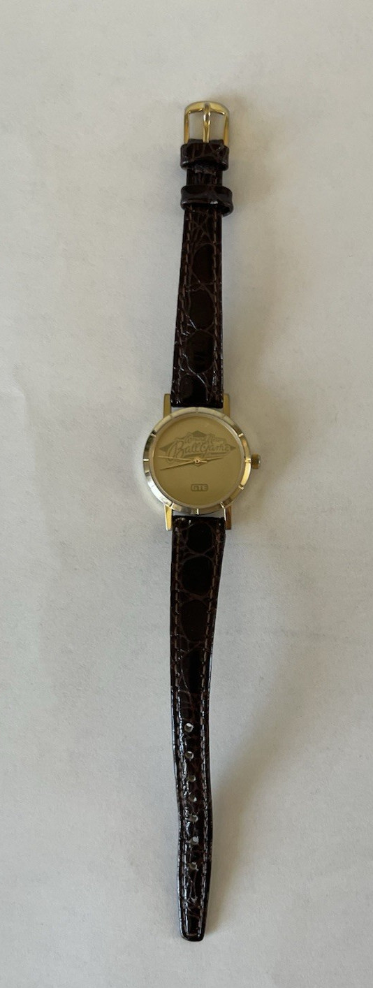 Vintage Woman’s GTE Award Watch Brown Leather Band Brand New Ball Game Gold