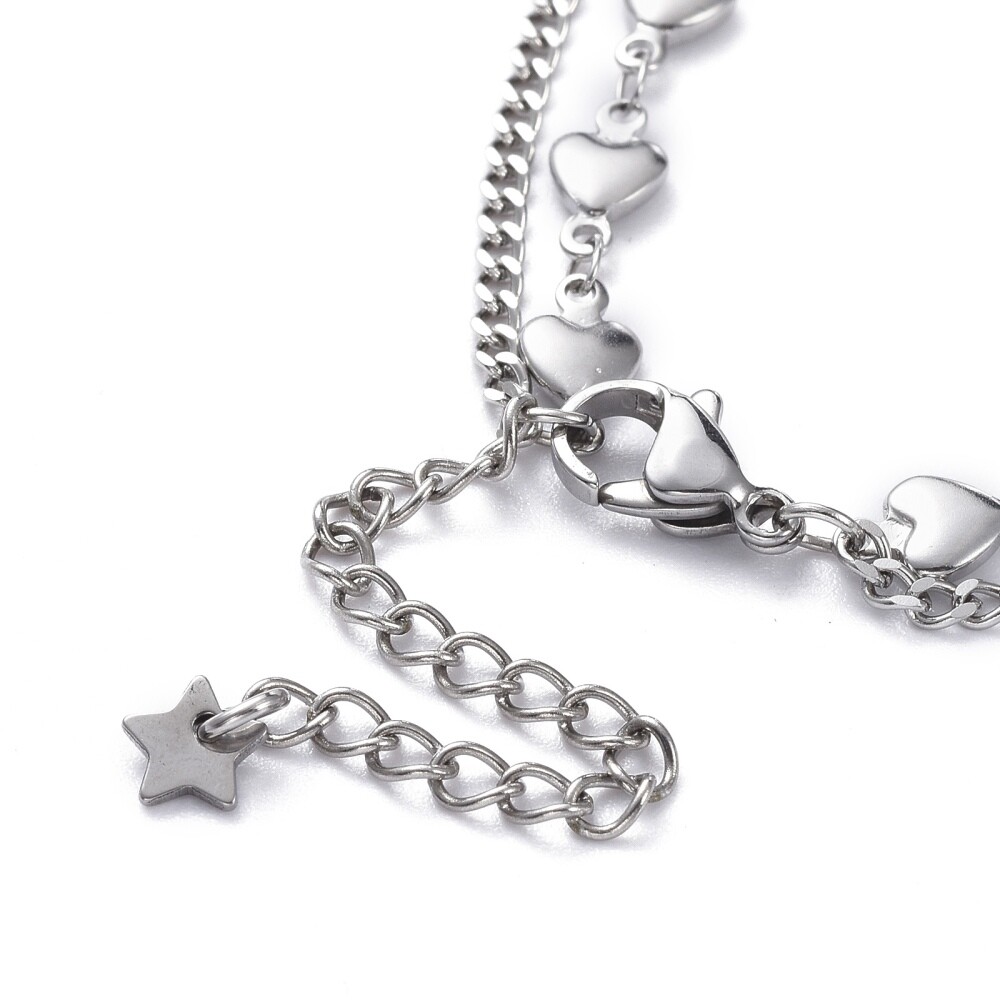 304 Stainless Steel Multi-Strand Anklet Bracelet Lobster Heart Silver 9.2″ Z9