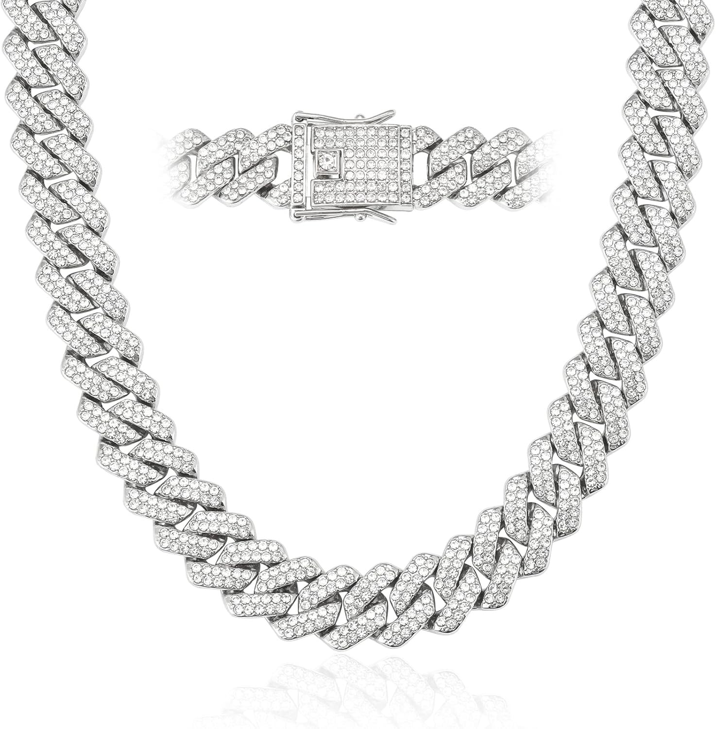 Mens Cuban Link Chain Cuban Necklace Silver Chain Diamond Chains for Men 18 inch