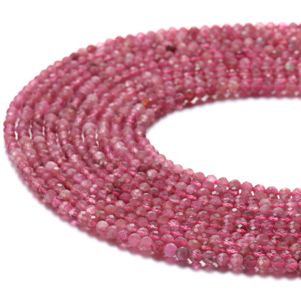 Natural Pink Tourmaline Faceted Round Beads 2mm 3mm 4mm 5mm 15.5″ Strand