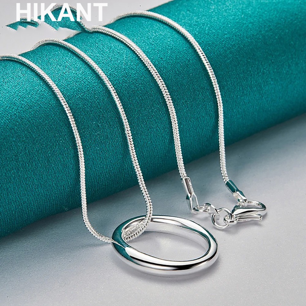 925 Sterling Silver Filled Round Circle Pendant Snake Chain Necklace Jewelry