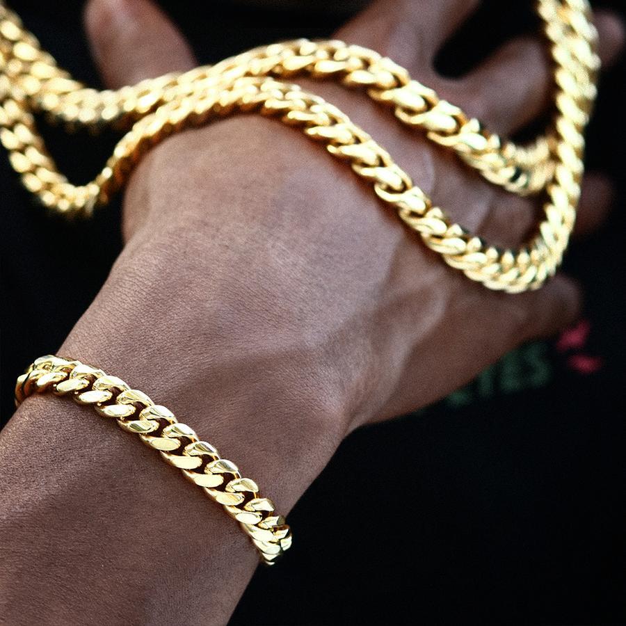 Men’s Miami Cuban Link Bracelet Chain 14K/18K Gold Plated Stainless Steel 4-14MM