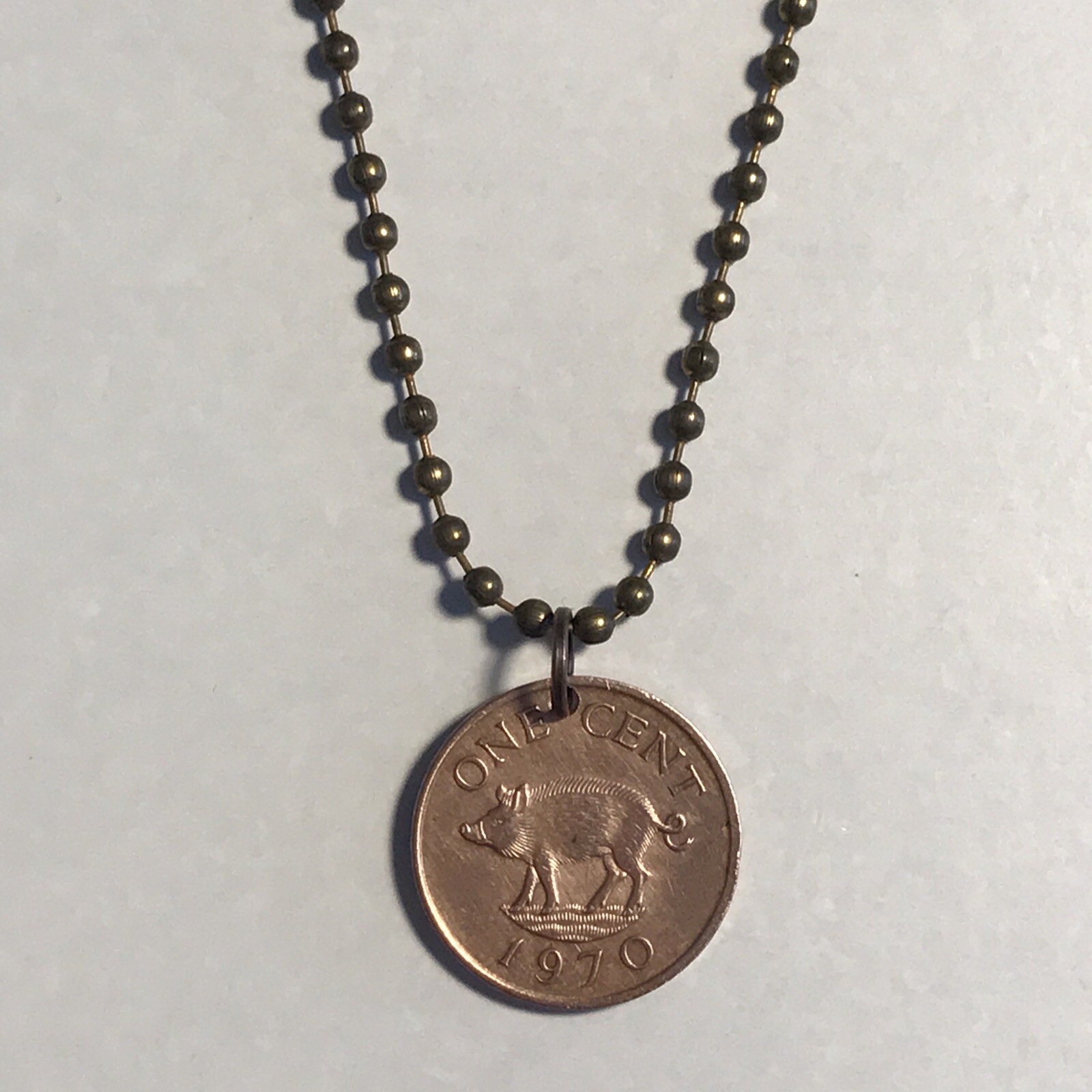 1970 United Kingdom 1 Penny COIN PENDANT British Territory Bermuda UK. 24″ Chain