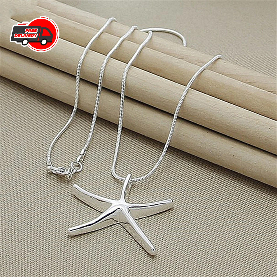 925 Sterling Silver Necklace Star & Starfish Charms 40-75cm Women Jewelry