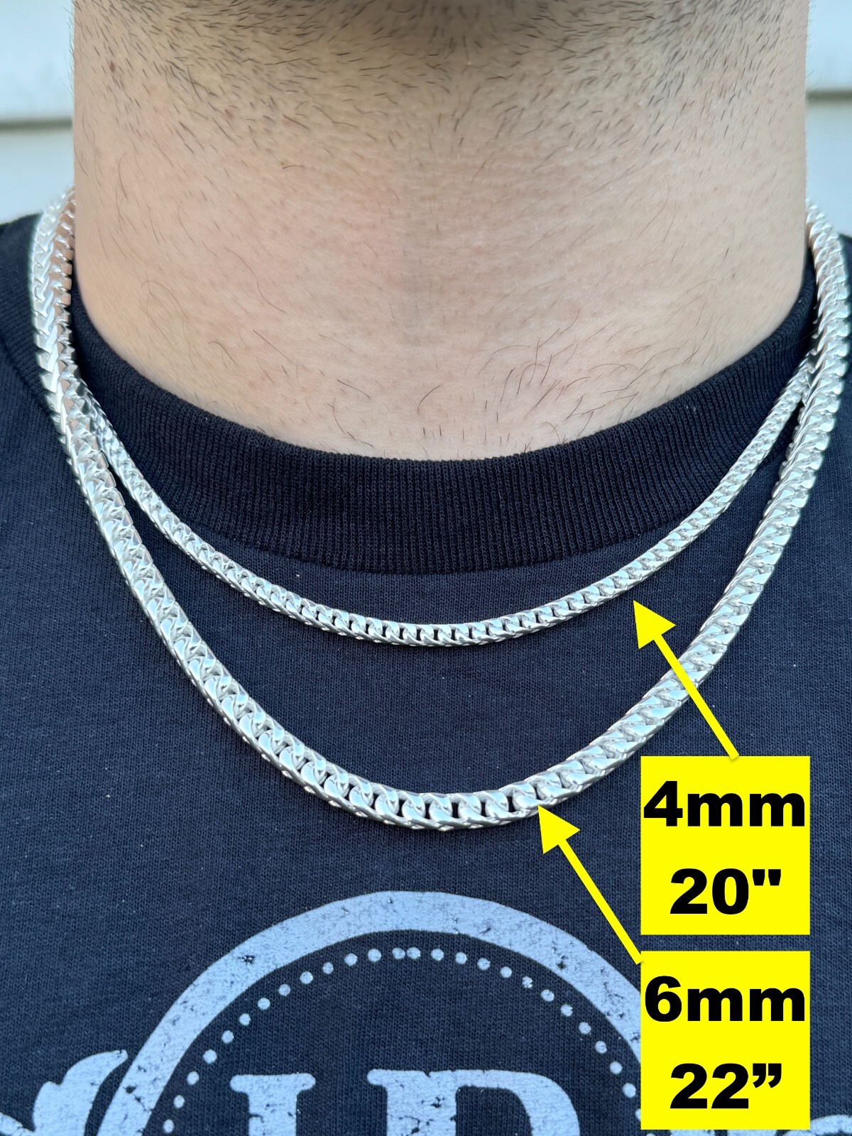 Handmade Franco Chain Necklace Real 925 Silver Box Clasp 4mm-10mm Thick Mens
