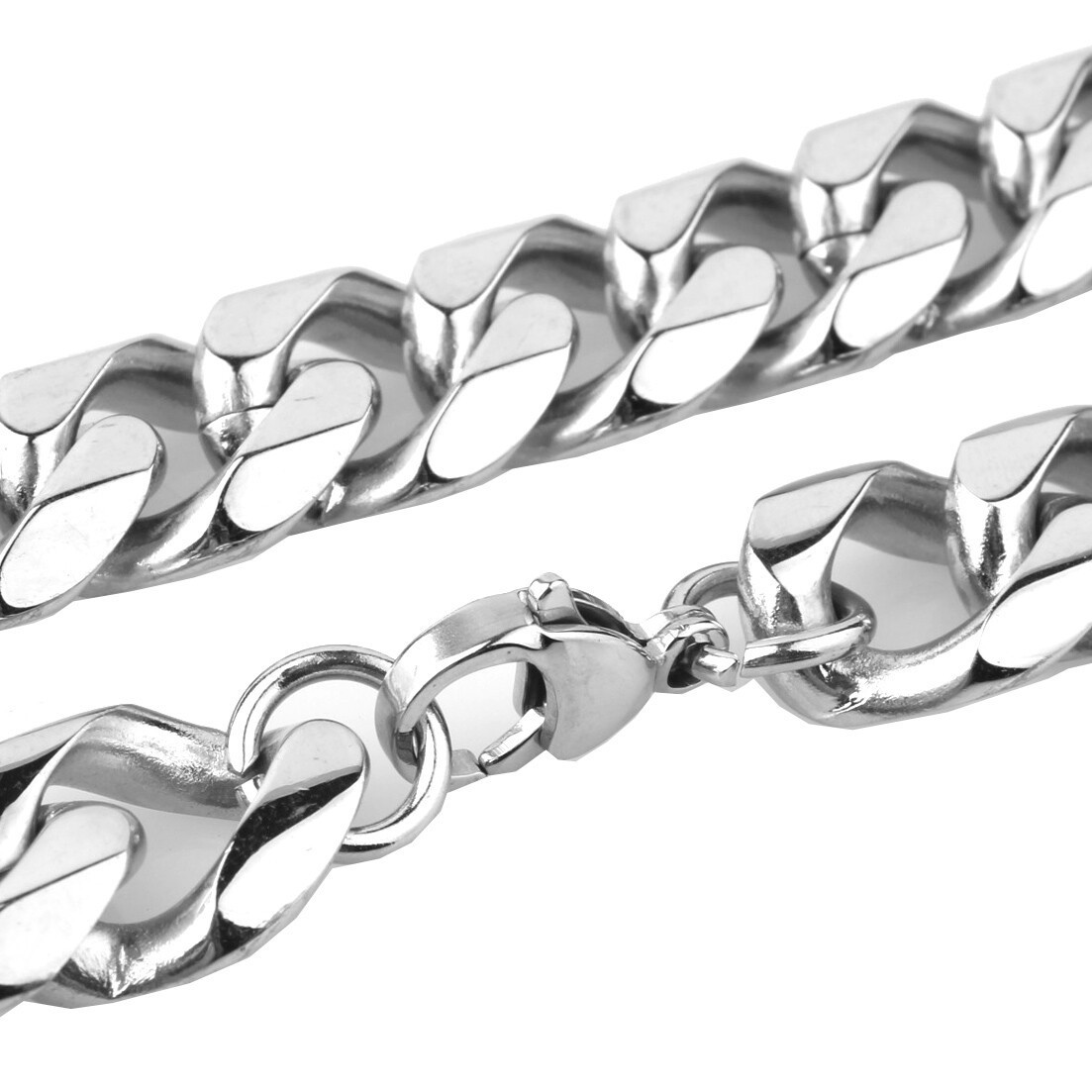 10/12/15/17mm MEN Chain Stainless Steel Link Cuban Curb Necklace Bracelet Jewelr