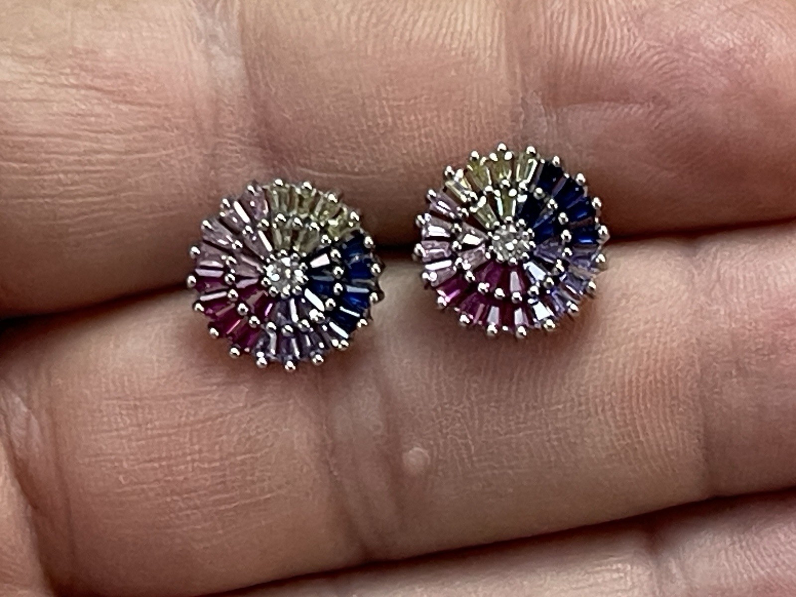925 Sterling Silver Tapered Baguette Round & Pear-Cut Multi-Color C Z Earrings