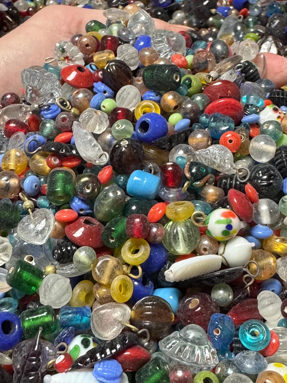EVERYTHING Mix 2 lb. Vintage India Glass Beads Lot Crafts Jewelry Bulk Estate