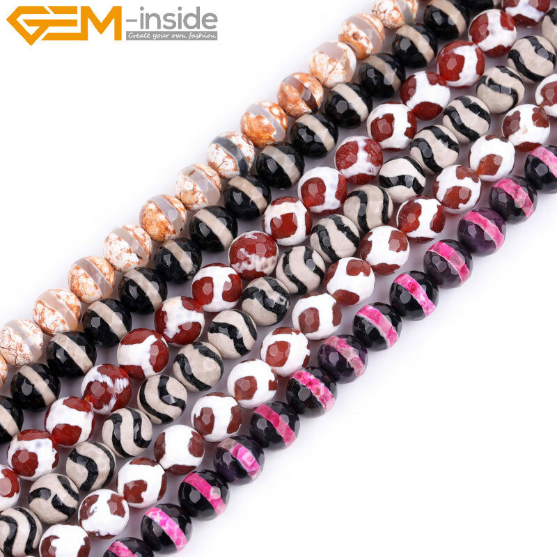Natural Faceted Multi Color Strip Agate Loose Beads Jewelry Making 15” Strand