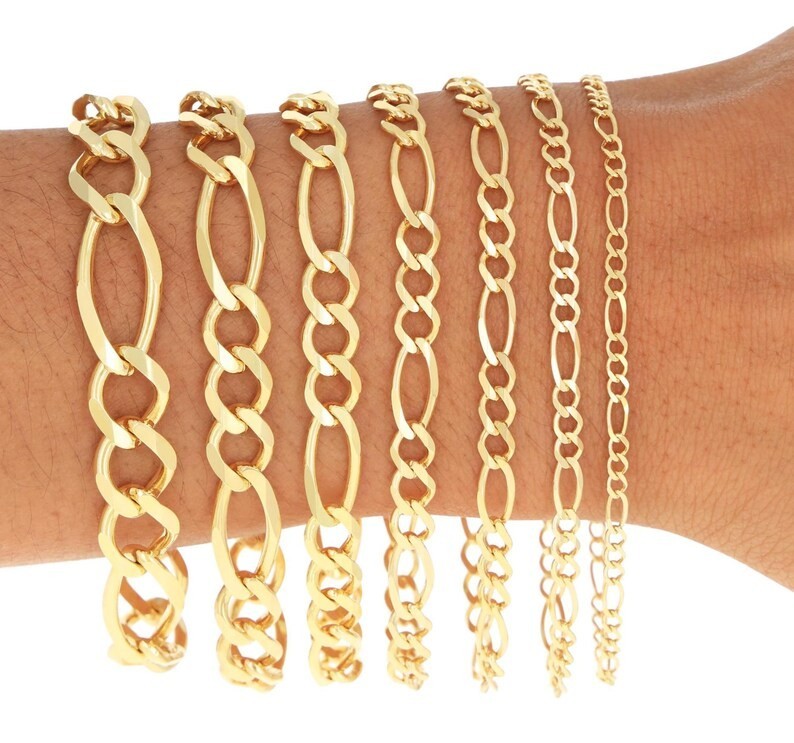 10K Yellow Gold Hollow Figaro Bracelet Real Gold Chain Unisex Jewelry 2mm-6.5mm