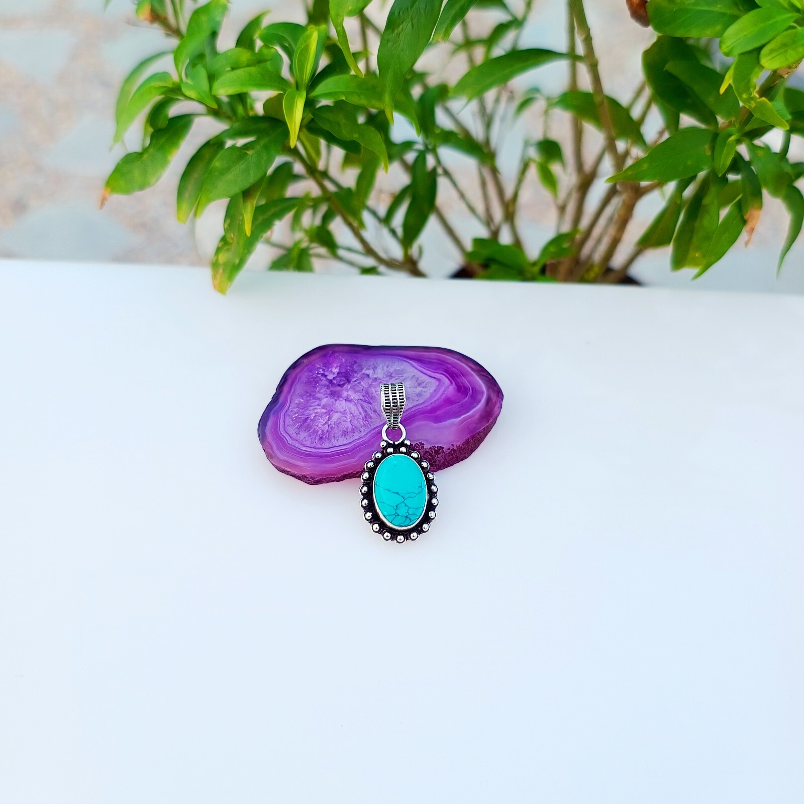 Natural Turquoise Gemstone Pendant 925 Sterling Silver Handmade Jewelry