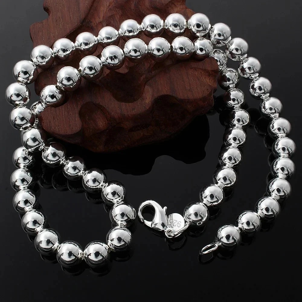 1Pcs Women’s 925 Sterling Silver 8mm Hollow Balls Beads 20″ Chain Necklace
