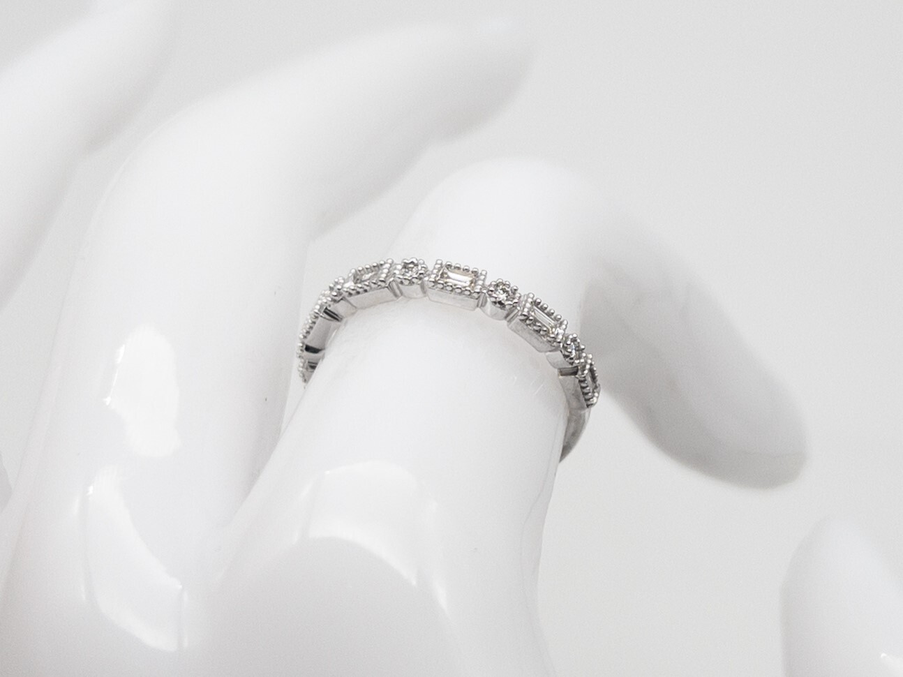 NEW $2400 .75ct VS H Baguette Round Diamond 14k White Gold Wedding Band Ring