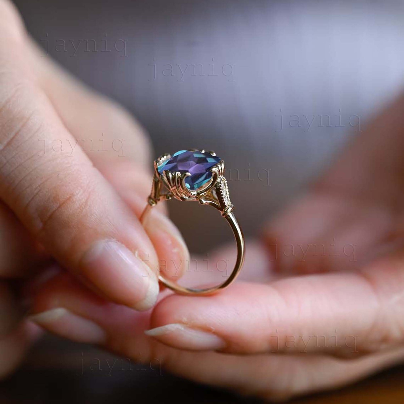Color Changing Alexandrite Ring 925 Sterling Silver Dainty Jewelry Gift For Her
