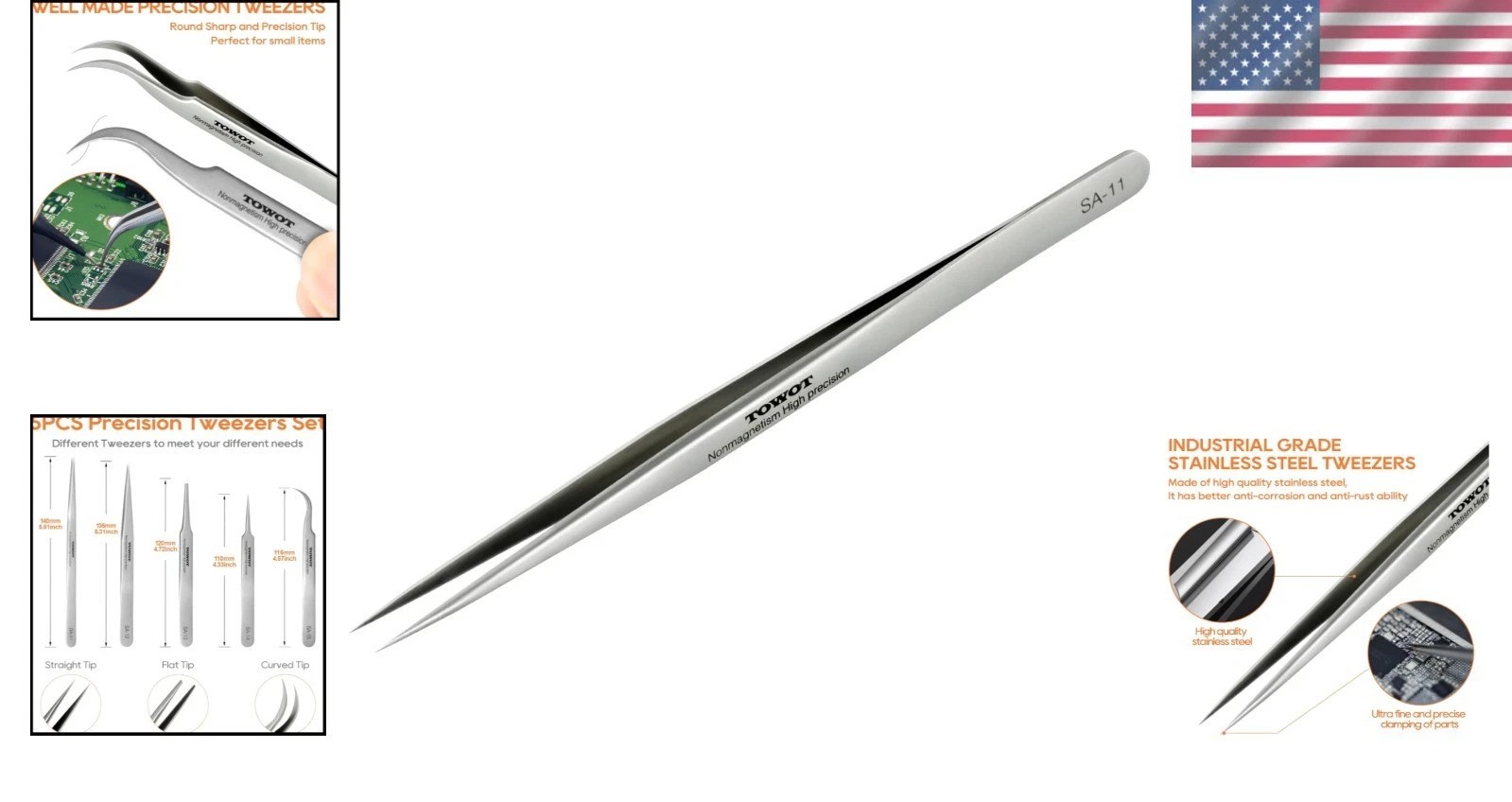 Precision Stainless Steel Tweezers – 5.55″ Long Fine Tip for Crafts & Repairs