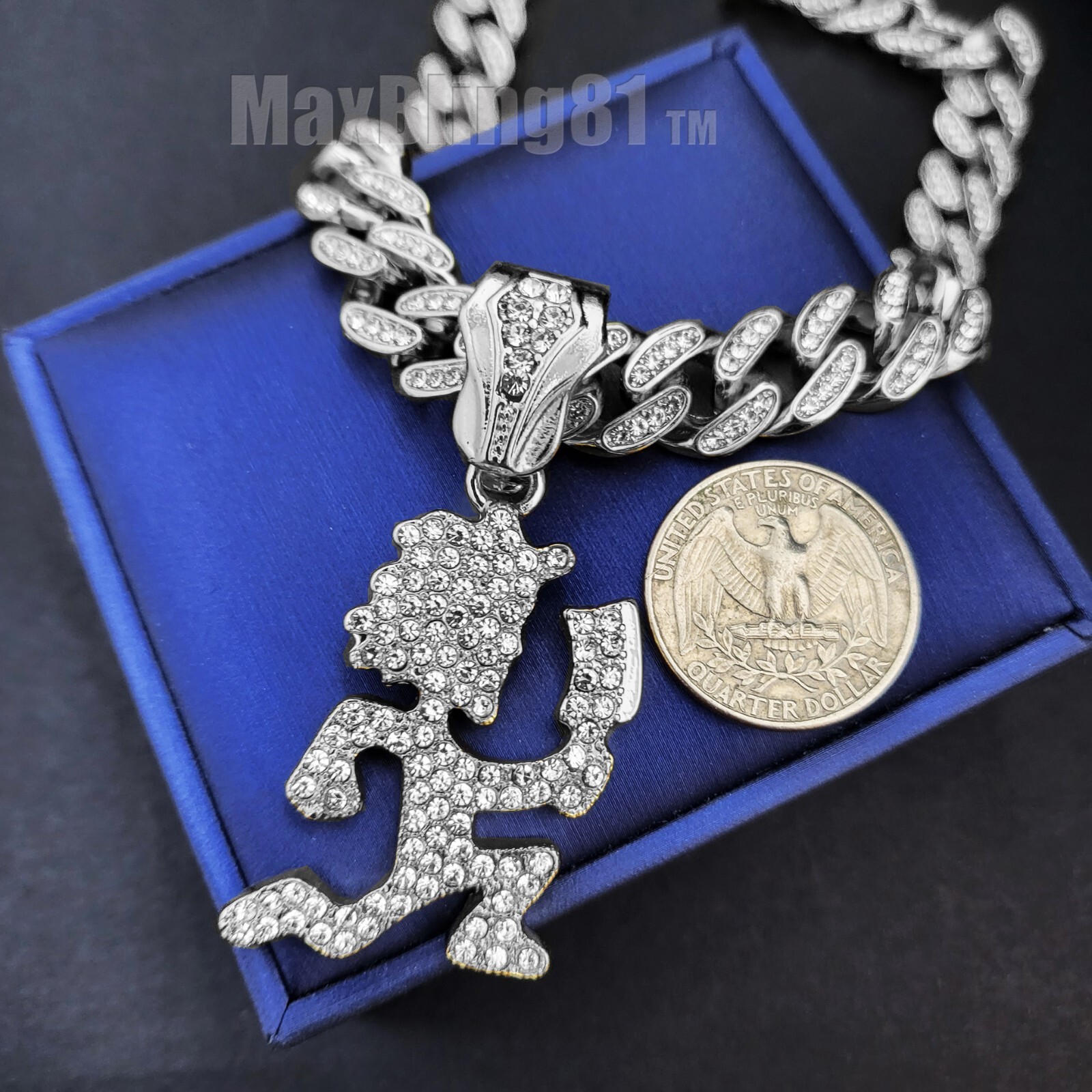 Silver Plated Hatchet Man 13mm 16″~30″ Iced Cubic Zirconia Cuban Chain Necklace