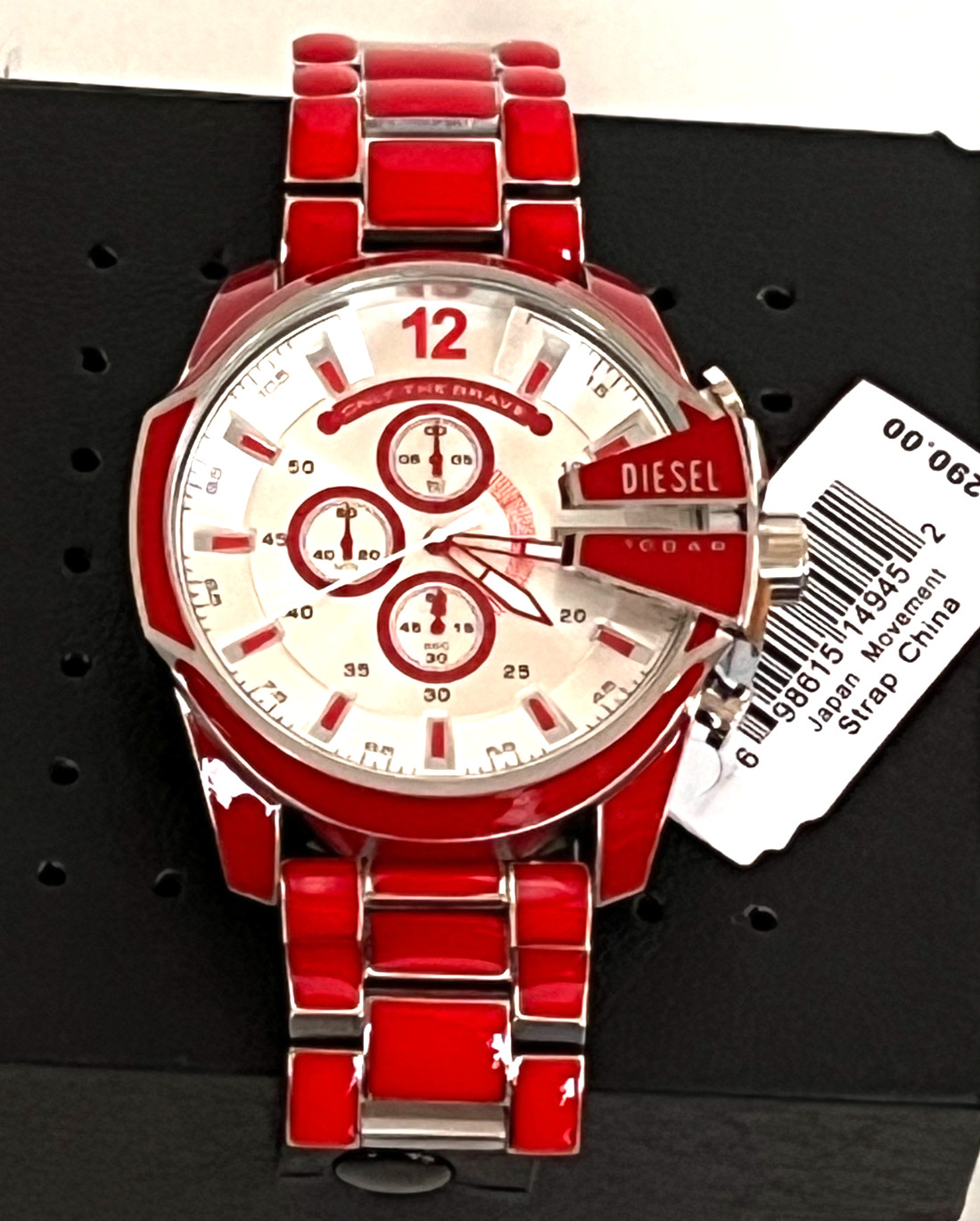 DIESEL DZ4638 Men’s Mega Chief Red Enamel Stainless Steel Watch BNWT/Box $290