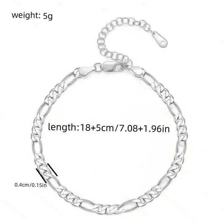 925 Sterling Silver 4MM Chain Bracelet Anklet Women Adjustable Gift