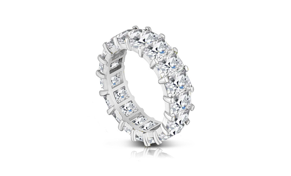 Verona Jewelers CZ Rhodium Plated Emerald Cut Fashion Eternity Band Ring