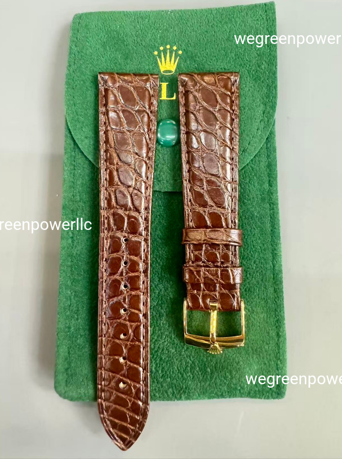 ROLEX brown Crocodile Leather Band 20/16mm With Rolex Buckle NOS Silver Plated