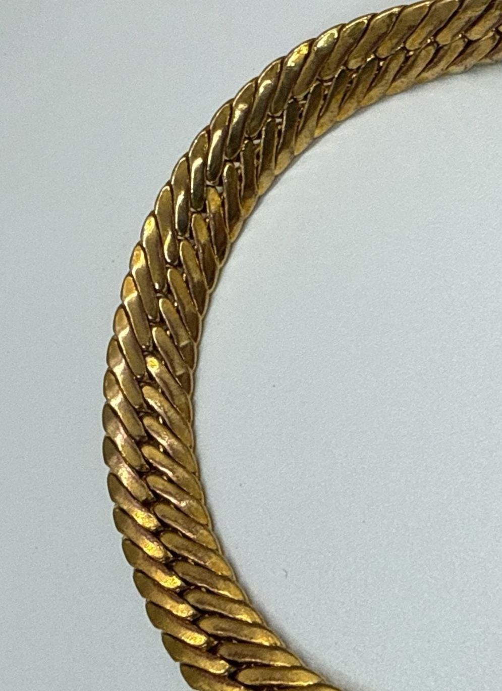 Gold Tone Chunky Herringbone Chain Snake Link Bracelet Curbed Statement Vintage