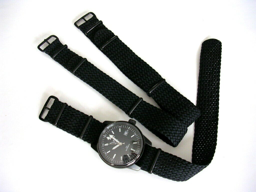 20mm Braided woven NATO g10 ® PVD Black Nylon watchband strap RAF Bond IW SUISSE