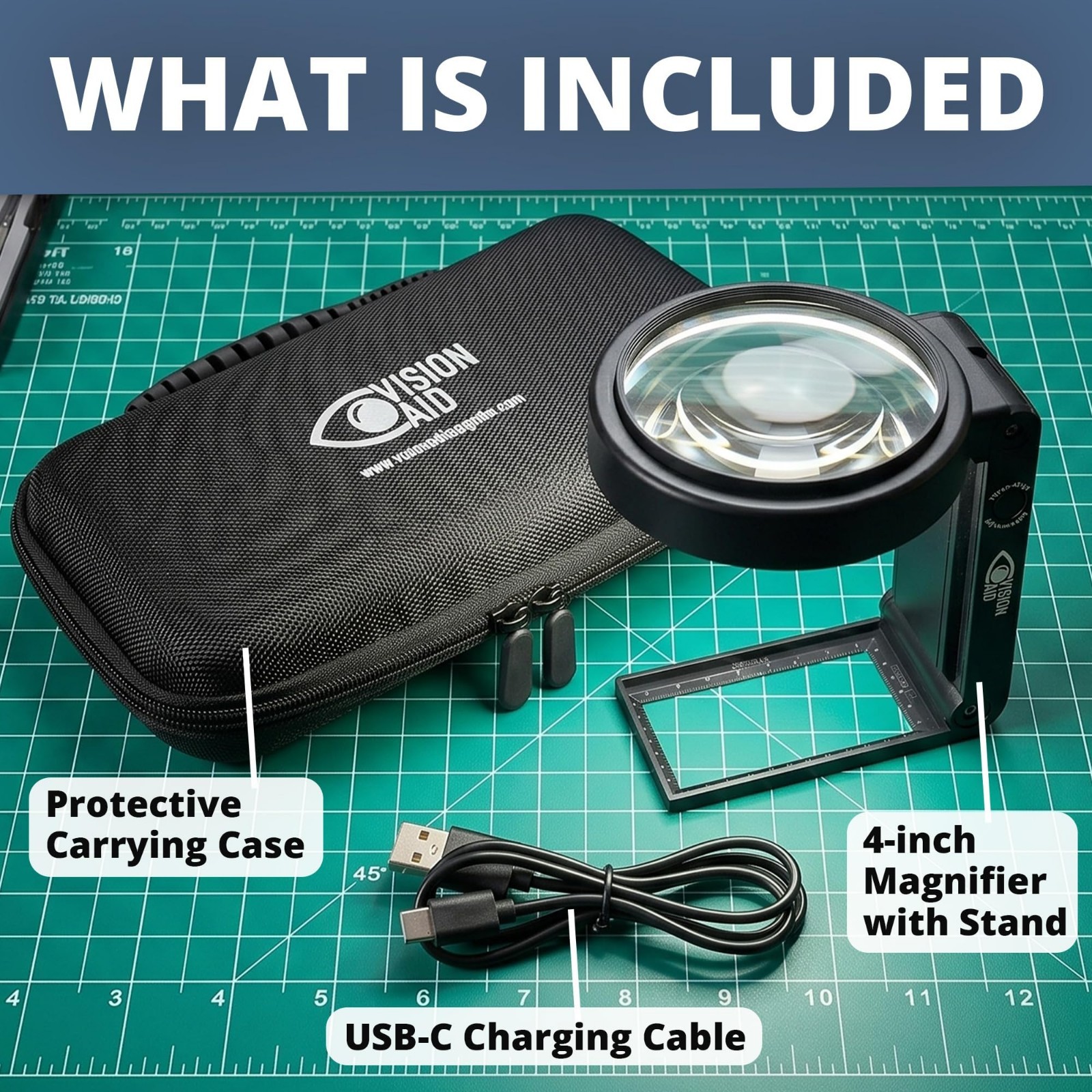 30X 10X Hands-Free Magnifying Glass with Stand & LED Light, USB Rechargeable, St