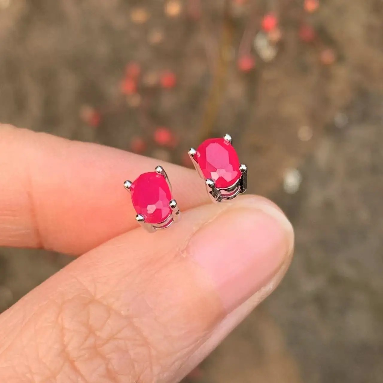 Oval Natural Ruby Earrings Women 925 Sterling Silver Stud Earring Party Jewelry.