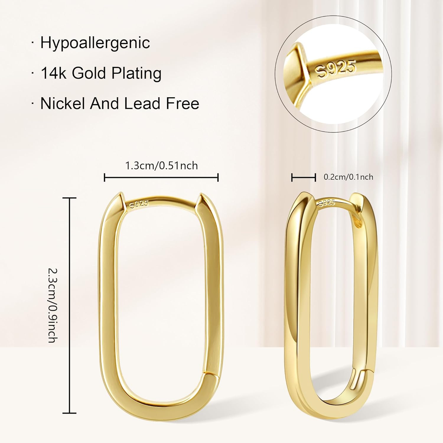 Silver Hoop Earrings for Women Trendy Small Square Hypoallergenic 14K Gold Plate