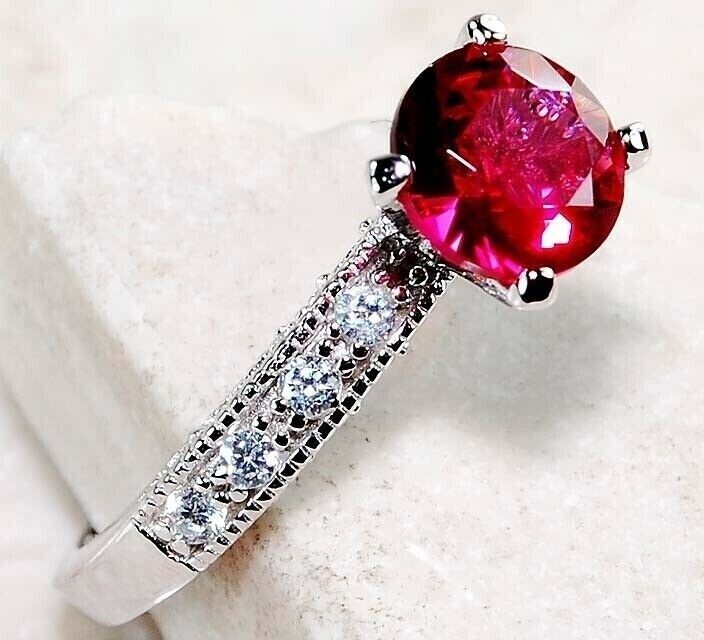2CT Heat Treated Rubellite Tourmaline 925 Sterling Silver Ring Sz 8 UB4-2