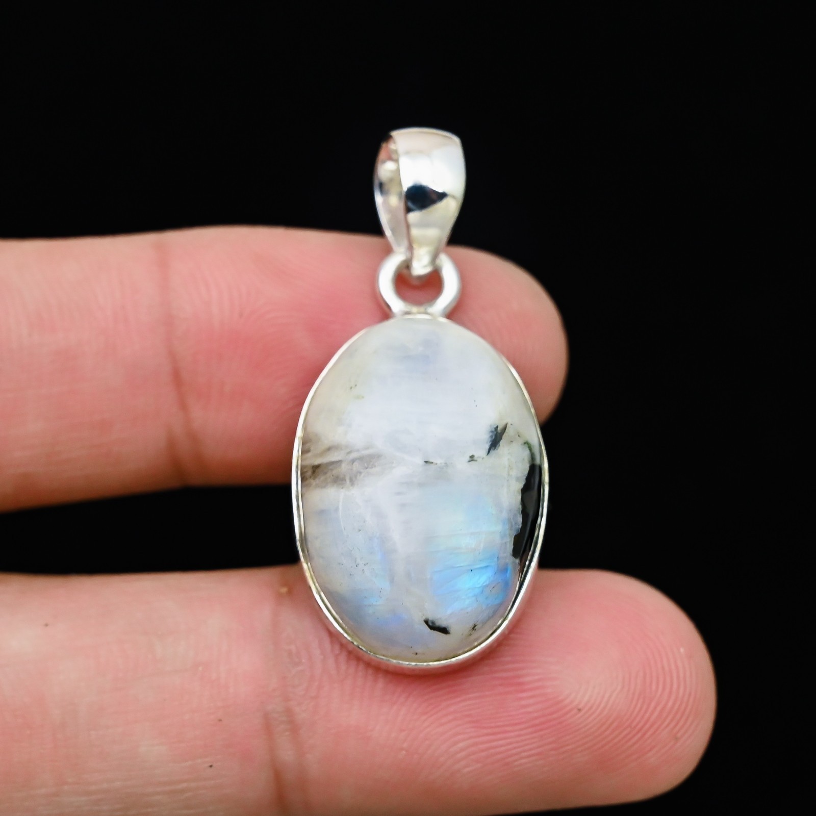 Rainbow Moonstone Gemstone 925 Sterling Silver Handmade Pendant Jewelry Gift For